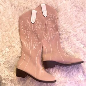 Mauve pink pull on retro embroidered cowboy boots